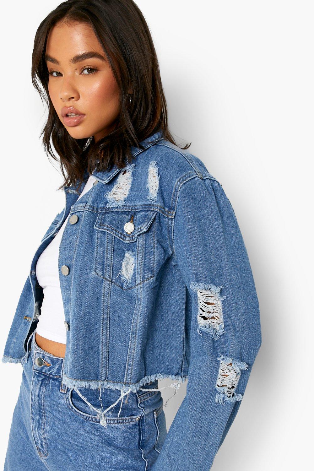 Veste en jean bleu courte sale